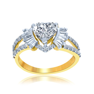 Anillo de Diamantes Wings of Romance, Elegante Anillo de Compromiso con Diamante de Corte Corazón, Anillo de Boda de Oro Amarillo con Pavé y Tres Piedras - Product Image 1