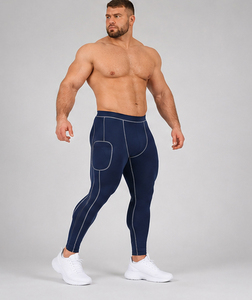 Leggings de compresión para hombre, pantalones de compresión de cintura alta para gimnasio, fitness, entrenamiento, correr, pantalones de compresión con costuras en contraste, pantalones de yoga para hombre - Product Image 3