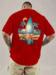 Men's Red T-Shirt Short Sleeve O-Neck Digital <b>Print</b> Beach <b>Surf</b> Design Regular Fit 100% Cotton Jersey Breathable Casual Style - Product Image 3