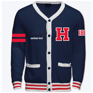 Cárdigan Personalizado para Hombre, Cuello en V, Color Azul Marino, Logotipo H Rojo, Número 180, Manga Larga, Tejido de Lana/Nailon, Transpirable, Ropa de Invierno, Tiki Taka - Product Image 5