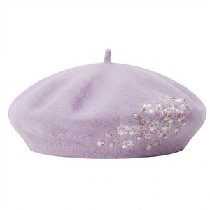 Elegant Merino Wool <b>Beret</b> Hat Warm Breathable Felt <b>Beret</b> with Modern Embroidery for Seasonal Fashion Wear - Product Image 1