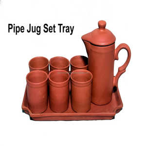 Juego de Jarra y Vasos de Barro Natural Marrón Hechos a Mano con Bandeja de Arcilla - Product Image 4