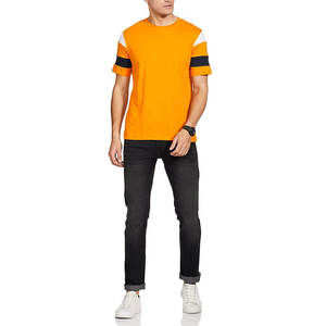 เสื้อยืดคอกลมแขนสั้นผ้าฝ้าย100% เสื้อถักแบบลำลองตัดสีตัดกันปรับแต่งได้ตามต้องการ - Product Image 3