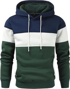 Sweat-shirt à capuche color block pour homme, manches longues, doublure en coton, tendance automne - Product Image 1
