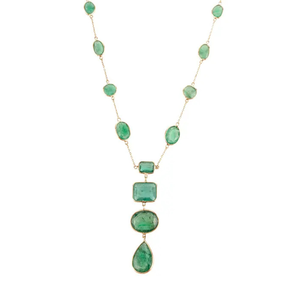 สร้อยคอประดับลูกปัดรูปตัว Y ประดับพลอยมรกตทองคำแท้ 18K - Product Image 2