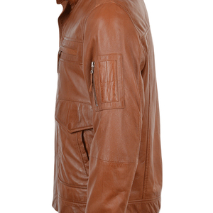 <b>Men's</b> Brown PU <b>Leather</b> <b>Jacket</b> OEM Service Stand Collar Zipper Closure Pockets Winter Wear <b>Leather</b> <b>Jacket</b> Available For Sale - Product Image 4