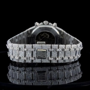 Montre Chrono personnalisée entièrement sertie de diamants Moissanite ronds, avec date classique, cadran à chiffres romains et numériques, pour homme, idéale comme cadeau. - Product Image 5