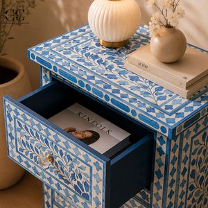 Blue Pattern Living Room Cabinet <b>Side</b> Table Accent Storage <b>Drawer</b> Cabinet for Sofa Corner - Product Image 3