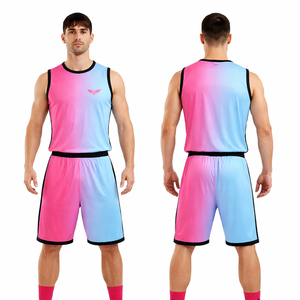 ชุดเสื้อบาสเก็ตบอลไล่เฉดสีแบบกำหนดเองสำหรับผู้ชาย สีชมพู สีฟ้า ชุดกีฬาแขนกุด ระบายอากาศได้ดี แห้งเร็ว ชุดทีมสำหรับฝึกซ้อม - Product Image 1