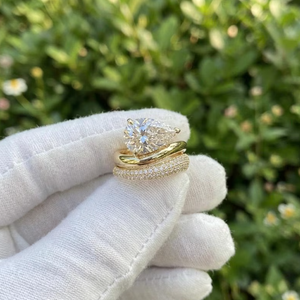 Anillo de Compromiso de Lujo con Diamante Cultivado en Laboratorio, Corte Pera, 0.40-0.50CT, E VVS2, Chapado en Oro Trenzado, con Pavé, Certificado IGI, para Boda, Fiesta, Novia - Product Image 6