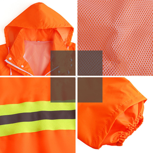 Traje de trabajo impermeable de alta visibilidad con rayas reflectantes naranjas, conjunto unisex de chaqueta y pantalones de poliéster - Product Image 2