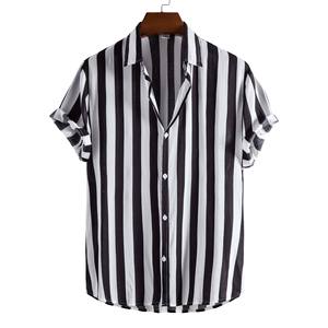 เสื้อเชิ้ตแขนสั้นลายทางสำหรับผู้ชาย ปกคอปก ผ้าป๊อปลินระบายอากาศได้ดี เหมาะสำหรับใส่ในฤดูร้อน - Product Image 1