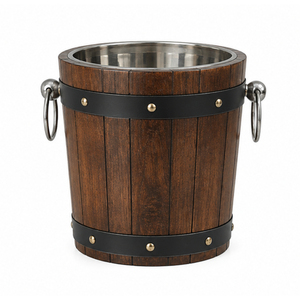 Seau à glace en bois de qualité supérieure, à double paroi isolée, avec doublure en acier inoxydable, style baril vintage, refroidisseur à vin et à bière - Product Image 1