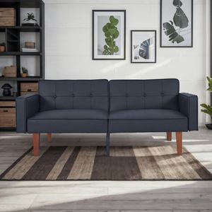 Sofá Futón Moderno de Mediados de Siglo con Brazos Enrollados, Respaldo Acolchado y Patas de Madera y Metal, Sofá Reclinable Ajustable Convertible en Cama - Product Image 6