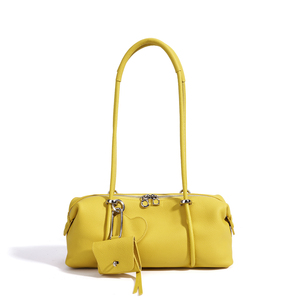 Bolso de Hombro Amarillo de PU con Decoración de Remaches, Dos Asas, Patrón Lichee, Estilo Minimalista, para Uso Diario en Todas las Estaciones - Product Image 1