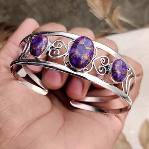 Brazalete de Cobre Púrpura y Turquesa, Hecho a Mano, Plata de Ley 925, Ajustable - Product Image 6