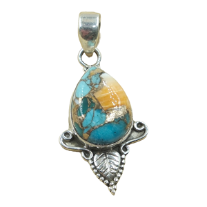 Pendentif en argent sterling 925 avec turquoise d'huître épineuse orange, fait main, style bohème vintage, motif feuille, bijou en pierre précieuse, cadeau unisexe pour elle - Product Image 1