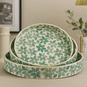 Elegante Juego de Bandejas de MDF con Incrustaciones de Capiz, Diseño Floral Rústico Vintage, Asas Hechas a Mano, Sostenible, Duradero y Decorativo para Servir - Product Image 5