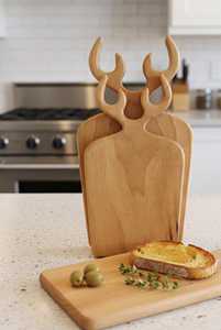 Juego de tablas de cortar de madera con mango en forma de asta de ciervo, de madera maciza, para preparación de cocina, tabla de servir para queso, pan y platos, para el hogar. - Product Image 3