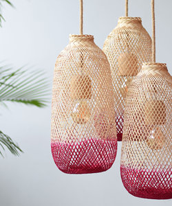Pink Bamboo <b>Cluster</b> Pendant <b>Light</b> Triple Drop Ceiling Lamp Hand Dyed Flexible Lampshade Boho Lighting Supplier - Product Image 5