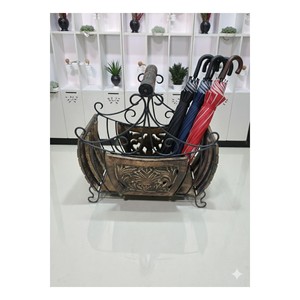 Porte-parapluie en bois de rose sculpté à la main avec fer forgé - Vente en gros d'artisanat patrimonial - Product Image 1