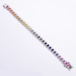 Pulsera de tenis con forma ovalada, material plateado, pulsera de piedras preciosas multicolor, elegante joyería para mujer, regalo para el amor - Product Image 2
