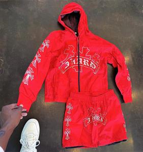 Conjuntos de pantalones cortos de nailon cortavientos, chándales cortavientos para hombre, conjunto de 2 piezas, ropa de calle de manga larga, conjunto de pantalones cortos de nailon de verano para hombre - Product Image 1