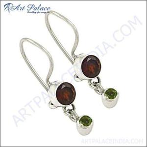 Boucles d'oreilles fines en argent sterling 925 Péridot et grenat avec pierre précieuse fantaisie Design magnifique - Product Image 1