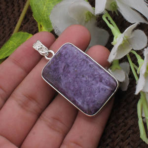 Collar Artesanal de Plata de Ley 925 con Colgante de Charoita, Gema Natural Púrpura, Corte Rectangular, Joyería Vintage al por Mayor - Product Image 2