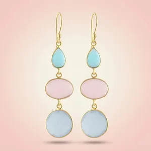 Elegant Pastel Hues <b>Dangle</b> Stylish <b>Earrings</b> Chalcedony Long Chain <b>Earrings</b> Elegant Women's Wedding Minimalist Gift Fancy Jewelry - Product Image 6