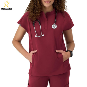 เสื้อสครับสำหรับผู้หญิง คอจีน ผ้าซับเหงื่อ ยืดหยุ่นได้ - Product Image 1