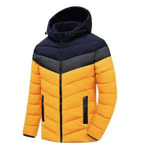 Men's <b>Hooded</b> Puffer <b>Jacket</b> <b>Red</b> Black Color Blocking Windproof Zipper Closure Casual Winter Coat Thick Polyester Wadding Regular - Product Image 4