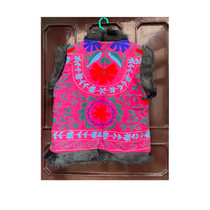 Chaqueta bordada Suzani de algodón bohemio al por mayor de último diseño superventas con detalles de piel - Product Image 2