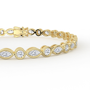 Elegante pulsera de diamantes redondos y marquise, oro de 14K y 18K, patrón alternado, engaste de puntas, joyería fina, regalo de boda para mujer - Product Image 4