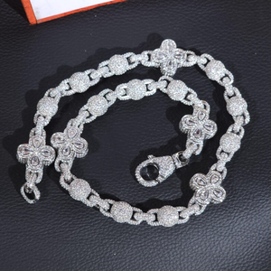 Collier de luxe en moissanite à maillons floraux, chaîne de déclaration entièrement pavée, bijoux fins étincelants, cadeau pour hommes et femmes - Product Image 2