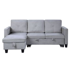 Divano Sezionale Reversibile Nova 82.5'' in Velluto Grigio Chiaro con Chaise Longue Contenitore - Elegante Arredamento per Soggiorno - Product Image 4