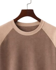 เสื้อยืดแขนสั้นคอกลมผ้าฝ้ายสีน้ำตาลสองสีสไตล์ลำลองสำหรับฤดูร้อน  แบบเรียบ  ถักทอ  รับสกรีนโลโก้ - Product Image 5
