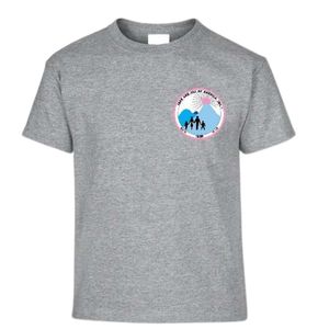 เสื้อยืดแขนสั้นลายกราฟิกสีเทาเฮเทอร์ สำหรับวัยรุ่น ไซส์เล็ก พิมพ์ลายโลโก้รอบอก คอกลม สวมใส่สบาย น้ำหนักเบา เหมาะสำหรับทุกวัน - Product Image 1