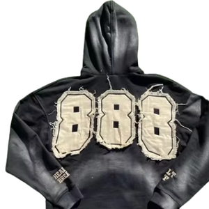 Sweat à capuche vintage 450 GSM en polaire polyester/coton, broderie effet vieilli, coupe classique, streetwear, doublure hiver, séchage rapide, marque privée - Product Image 4