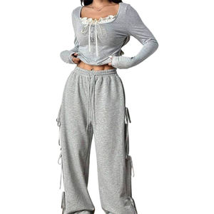 Traje de Dos Piezas Casual de Moda para Mujer, Personalizado y de Alta Calidad, con Lazo Lateral, Tirantes Finos, Pantalones con Cordón Ajustable y Blusa de Manga Larga - Product Image 1