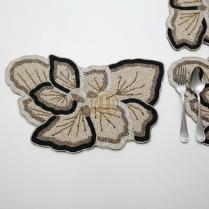 Custom Design Luxury Round <b>Beaded</b> Embroidered Satin Fabric <b>Placemats</b> Bulk Handmade Table Decor for Hotels Wedding Events Export - Product Image 2