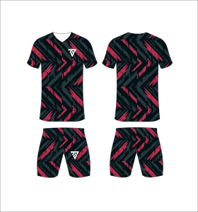 Custom Sublimation Soccer Jersey Set Men Black Charcoal Red Chevron <b>Brush</b> Stroke Pattern Football Uniform Quick Dry Training Kit - Product Image 1