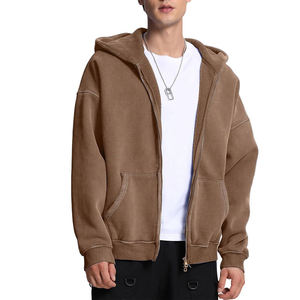 Sweat-shirt à capuche zippé épais unisexe en coton surdimensionné, style streetwear décontracté, délavé à l'acide, personnalisable - Product Image 3