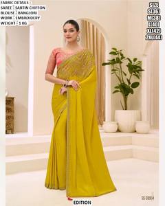 Sari Tradicional Rojo Bordado, Transpirable, Antiarrugas, para Fiestas, Bodas, Diwali, Todas las Temporadas - Product Image 2