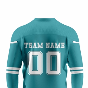 เสื้อฮอกกี้น้ำแข็งสั่งทำพิเศษ สีเขียวอมฟ้า คอวี แขนยาว ระบายเหงื่อได้ดี พิมพ์ลายแบบซับลิเมชั่น ชุดทีม สำหรับผู้ใหญ่ ใส่ได้ทั้งชายและหญิง จากโรงงานโดยตรง - Product Image 5