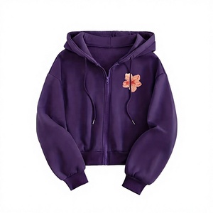 Nouveau Crop Top Élégant pour Femme, Sweat à Capuche Violet Uni, Coupe Courte Décontractée, Manches Longues en Coton Tricoté - Product Image 1