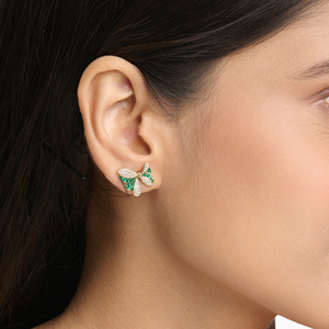 Modernos Pendientes de Diamantes Cultivados en Laboratorio con Gema Verde en Forma de Mariposa para Mujer, Oro de 10K/14K/18K y Plata 925/935 con Baño de Rodio - Product Image 2