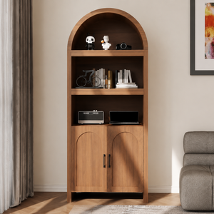 Premium <b>Solid</b> Teak <b>Wood</b> Hutch Cabinet Contemporary Living Room Bookshelf - Product Image 1