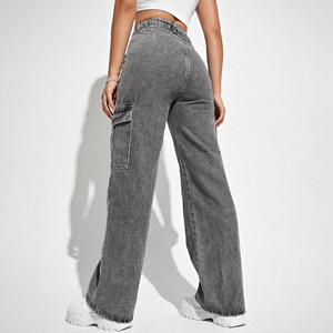 Pantalones Cargo de Mezclilla Elástica OEM Tallas Grandes 12-24 para Mujer - Joggers Casuales de Pierna Recta con Bolsillos y Parches 100% Algodón - Product Image 6