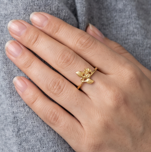 DIVYORO Anillo clásico con cuentas chapado en oro de 22 quilates para mujer - Product Image 3